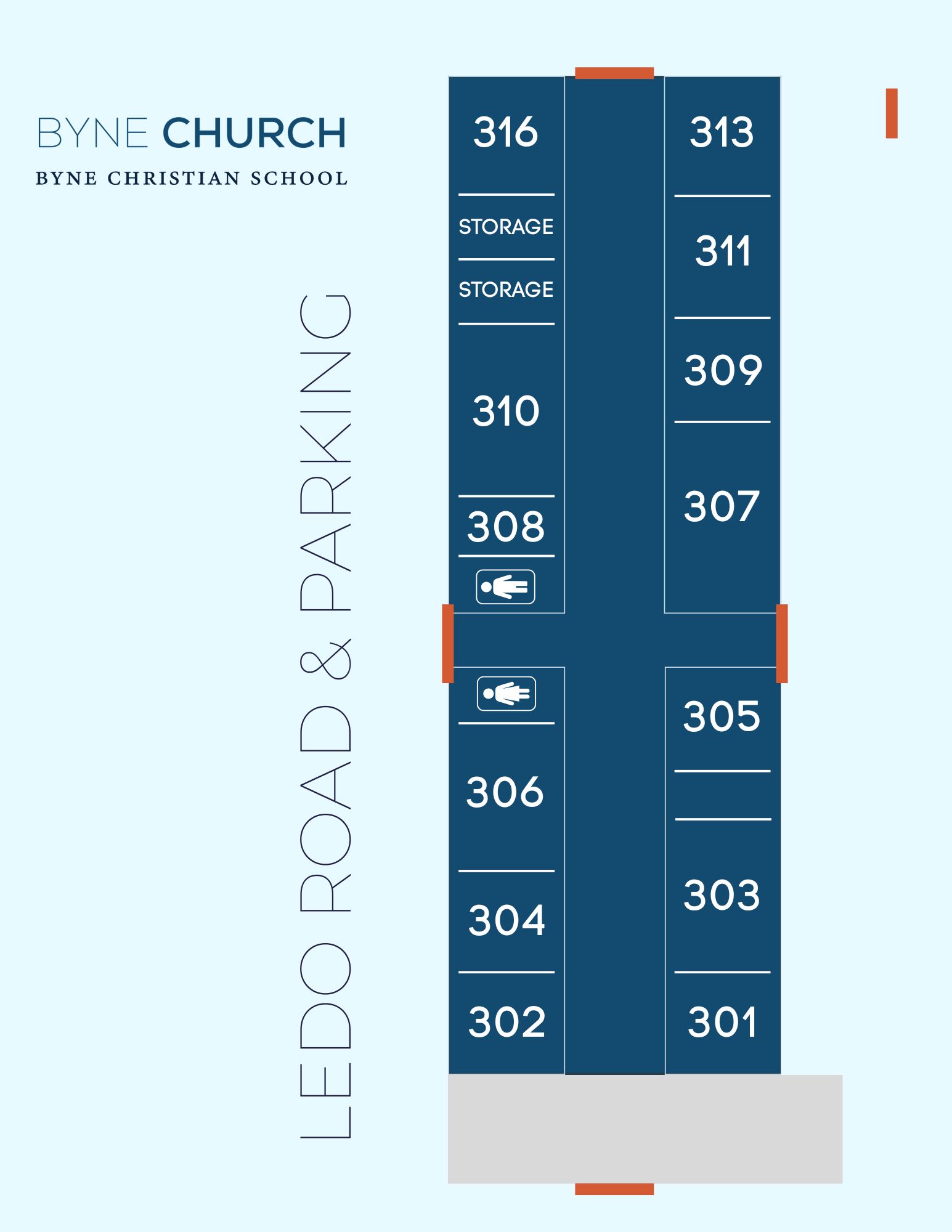 Byne Church facility map showing room locations for the groups directory.
